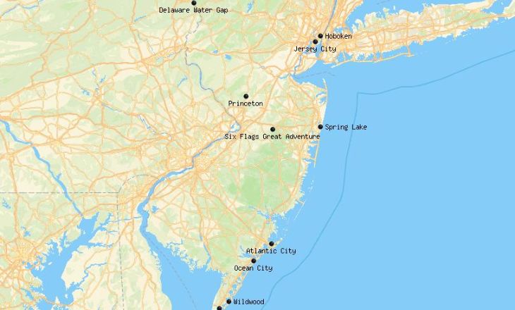 Map of New Jersey-places to visit in New Jersey