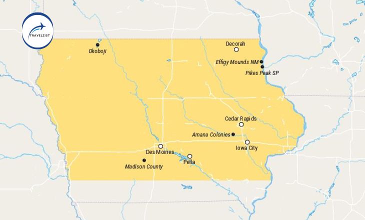 Map of Places to Visit in Iowa